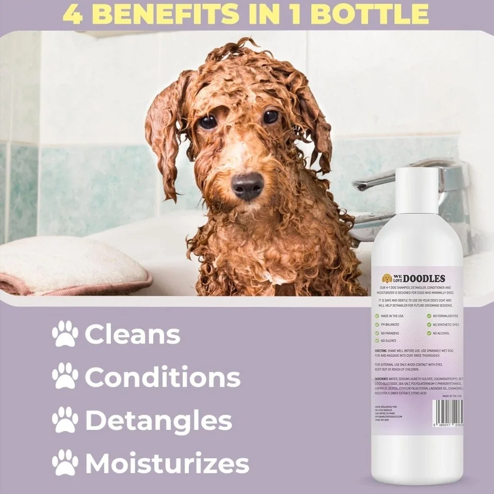 4-in-1 Dog Shampoo, Conditioner & Detangler – Lavender, 16oz, for Doodles